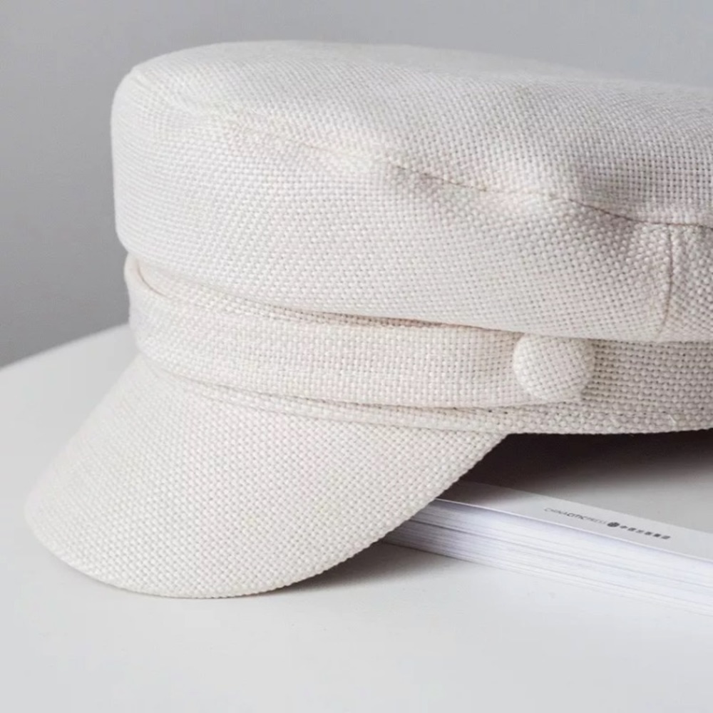 Military Style Hat with Band and Button Detail - Picture 2 of 9